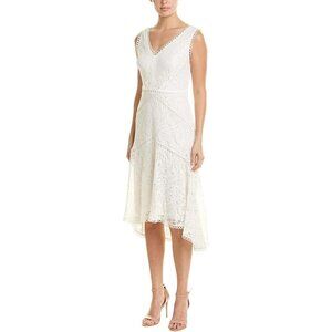 TAYLOR White Cotton Lace Overlay V-Neck Sleeveless Dress Size 14 10043